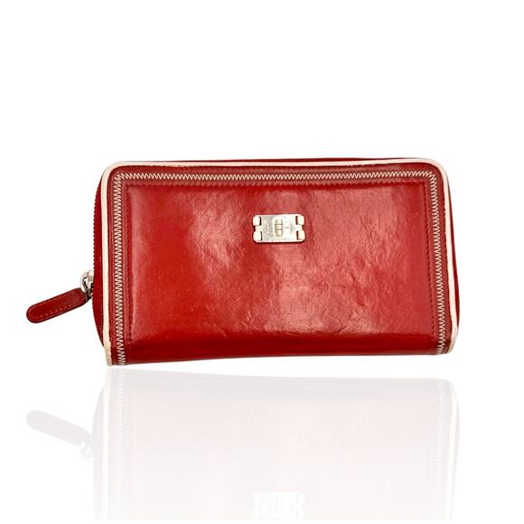 2.55 Long Wallet Distressed Leather Zip Around Purse Authentic In Red - Picture 4 of 14